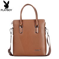 花花公子PLAYBOY男包新款真皮男士手提包竖款公文包单肩斜挎包PBE1592-5C