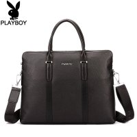 花花公子PLAYBOY男士手提包新款真皮商务男包横款单肩包PBE1561-B