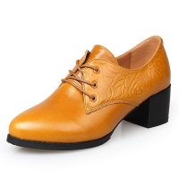 3515强人春季新品女鞋真皮舒适透气复古粗跟系带女单鞋