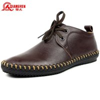 3515强人系带时尚休闲男款缝边头层牛皮皮鞋 D1219