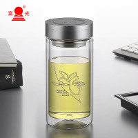 富光 680ml 双层隔热防烫玻璃杯透明办公水杯茶杯超大容量带过滤防爆裂