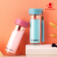 富光双层透明玻璃杯子 女士透明水杯带盖便携车载耐热280ml/350ml