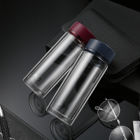 富光玻璃杯双层带盖茶杯耐热防烫防爆防漏杯子280ml透明水杯子