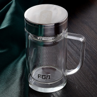 富光 玻璃水杯子加厚底商务带手柄隔热泡茶杯子FB1013