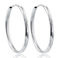 银斯妮 925银耳圈 斜纹披间 大耳圈耳环 时尚简约 女款 55MM