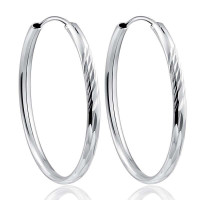 银斯妮 925银大耳圈耳环 斜纹披间车花 韩版时尚 女款 45MM