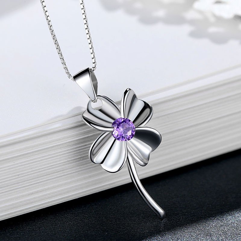 银斯妮 s925银项链四叶草日韩时尚锁骨首饰品银饰吊坠女生日礼物送