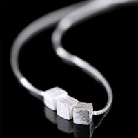 925银项链女时尚日韩简约拉丝方块项链气质甜美短款锁骨链