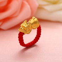 【惠】钻石快线 黄金戒指 3D硬足金女戒指 貔貅黄金转运珠 红绳金戒指女