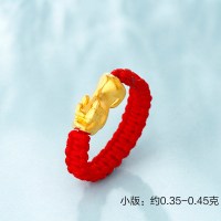 【惠】钻石快线 黄金戒指 3D硬足金女戒指 貔貅黄金转运珠 红绳金戒指女