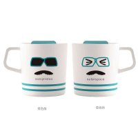 艾可思 米诺陶瓷杯变色杯 带盖马克奶茶单杯 260ML
