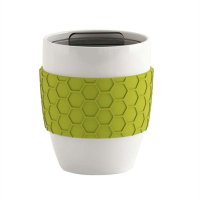 艾可思 陶瓷带盖蜂巢格奇杯 奶茶咖啡杯学生办公防烫 300ml