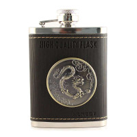 Honest百诚304不锈钢随身酒壶 户外便携式4盎司神龙戏珠