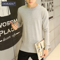 狄拉达秋季新款纯棉长袖针织衫毛衣男士时尚百搭纯色印花圆领纯棉长袖针织T恤毛衣男装大码MLS888
