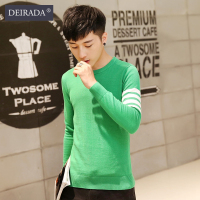 狄拉达秋季新款纯棉长袖针织衫毛衣男士简约百搭左秀印花条纹纯棉长袖针织T恤衫毛衣男士大码MLS886