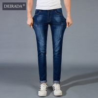狄拉达2016秋冬款男士牛仔长裤韩版弹力修身牛仔裤男士青少年直筒修身牛仔小脚裤子潮