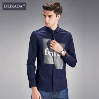 狄拉达2016秋冬新品男士衬衫长袖男青年修身英文印花方领衬衫绅士暗扣长袖衬衣男潮