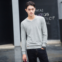 狄拉达秋冬款男士毛衣纯棉套头V领青年修身毛衣韩版打底衫男潮毛线衣