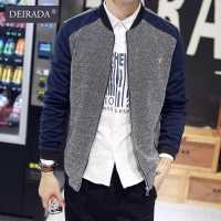 狄拉达2016秋季新款夹克男士棒球服领休闲夹克修身拼接印花潮流上衣外套男士