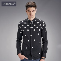 狄拉达男装2016秋冬新款男士长袖衬衫纯棉韩版修身百搭潮流衬衫男纯色波点印花长须衬衣男士