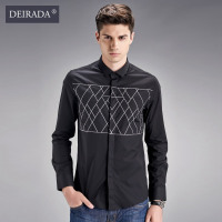 狄拉达男装2016秋冬款男士纯棉衬衫长袖韩版修身衬衣男士纯色印花中青年衬衫上衣