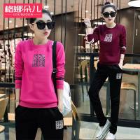 格娜朵儿女装2016秋季新款运动套装女韩版印花修身圆领套头装套装女跑步运动服