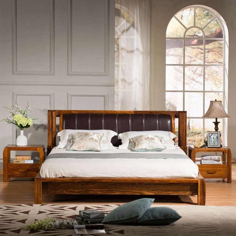 惠宜 现代乌金实木床 现代中式皮软靠双人床婚床 HY-A010