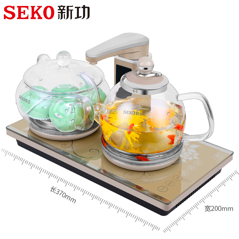 新功(Seko)全自动上水电热水壶套装 玻璃电茶炉自动旋转抽水加热保温烧水壶