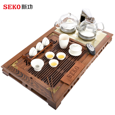 SEKO新功F64配F100茶炉鸡翅木四合一功夫茶具套装自动上水电磁炉实木茶盘茶台