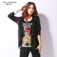 2013新款长袖女装T恤网纱妈妈装假两件方领修身翠花打底针织W001