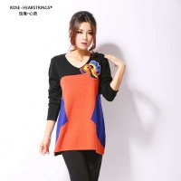新保隆玫瑰2013秋冬新品女士休闲针织羊绒衫009A长款宽松手绣精品