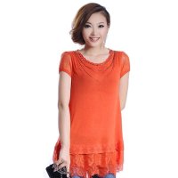 女装夏装2013新款气质短袖女T恤百搭镂空蕾丝修身时尚针织衫018c