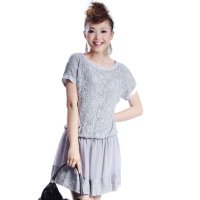 女装夏装2014新款欧美时尚气质蕾丝镂空束腰名媛雪纺连衣裙L88013