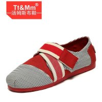 汤姆斯Tt&Mm 2013新款舒适低帮休闲鞋 条纹魔术贴帆布鞋