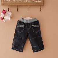 2013 秋季 新款 罗纹腰牛仔长裤 宝宝针织腰牛仔裤 男女婴 中小童