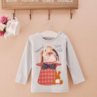 外贸原单 2015新款 全棉女宝 长袖T恤 女童女婴 长袖打底上衣兔子