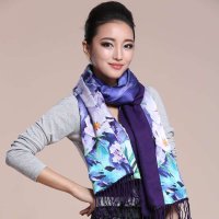 西丝娘娘 桑蚕丝秋冬欧式油画风真丝拉绒围巾披肩高档正品026