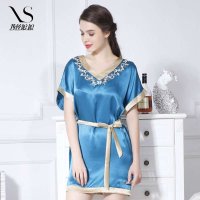 西丝娘娘新款春夏女套头短袖100%桑蚕丝真丝睡衣睡裙8614