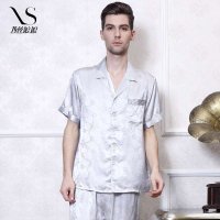 西丝娘娘 100%桑蚕丝男士新款条纹印花真丝睡衣上下套 家居服 C039