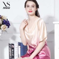 西丝真丝睡裙短袖欧美公主裙女士渐变时尚100%桑蚕丝睡衣家居服
