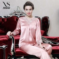西丝娘娘秋冬新款女士真丝睡衣上下套装桑蚕丝睡衣 家居服