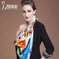 西丝娘娘 秋冬新款100%桑蚕丝烫金大方巾 真丝女士丝巾 围巾 136120 B 花语诉说 均码
