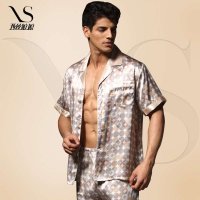 西丝娘娘 100%桑蚕丝男士精美印花睡衣 真丝上下套家居服套装 9910