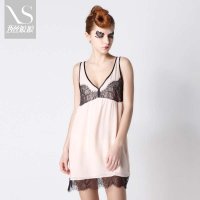 西丝娘娘 2015春夏桑蚕丝超级性感蕾丝公主裙 女士真丝睡衣 家居服B009