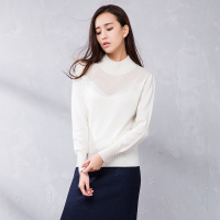 2016冬毛衣女半透镂空半高领长袖羊绒衫修身打底套头针织毛衫