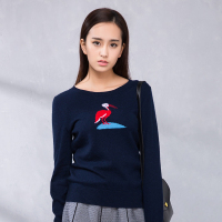 2016冬新款毛衣女修身小鹤圆领长袖羊绒衫打底套头针织毛衫