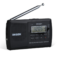 德劲DE221 11波段DSP数显钟控收音机校园广播调频 中波短波 单声道 黑色