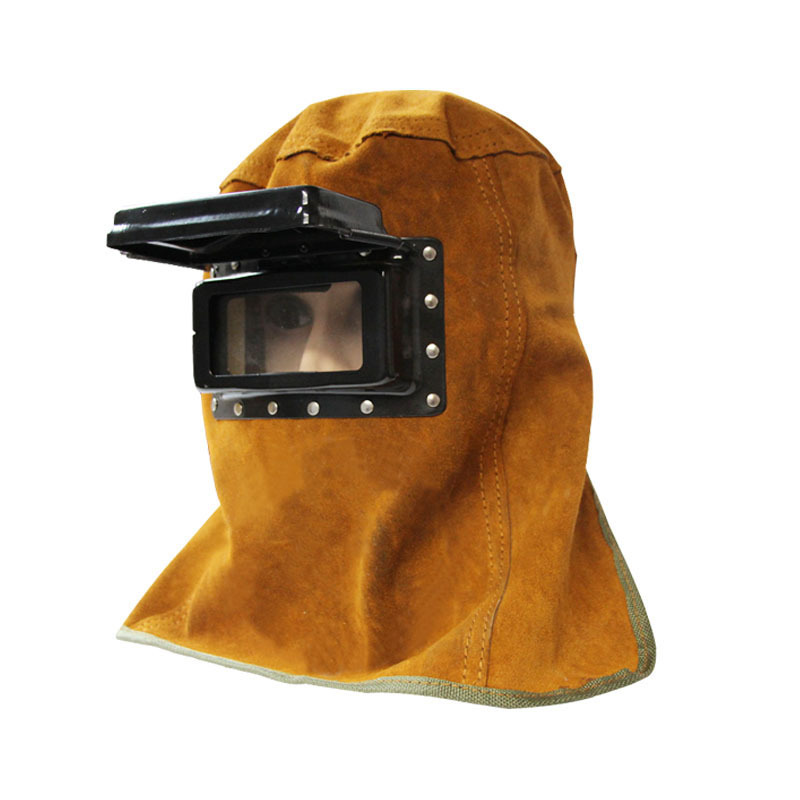 谋福牛皮电焊面罩头戴式管道焊接双反镜片可翻盖护眼镜牛皮氩弧焊帽头