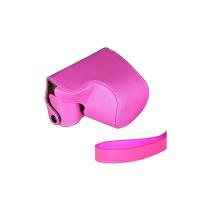 登品 索尼NEX-3N专用相机皮套(适用16-50镜头) NEX3N相机包 索尼3N保护套 复古可拆型 十字纹 玫红色