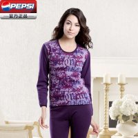百事(pepsi)超柔印/纯色花加绒加厚情侣款保暖内衣套